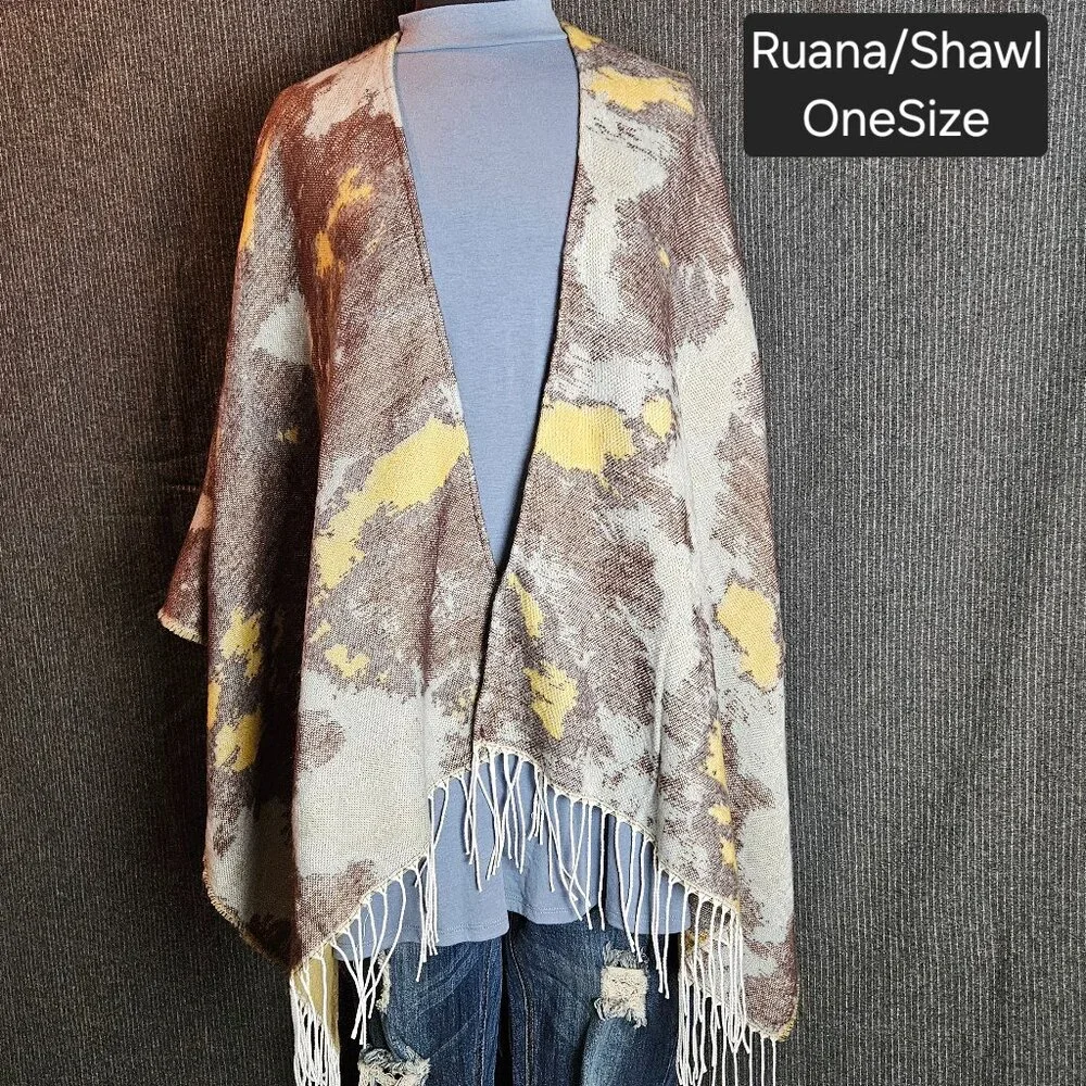 Multi Color Ruana with Fringe - Picture 1 of 1